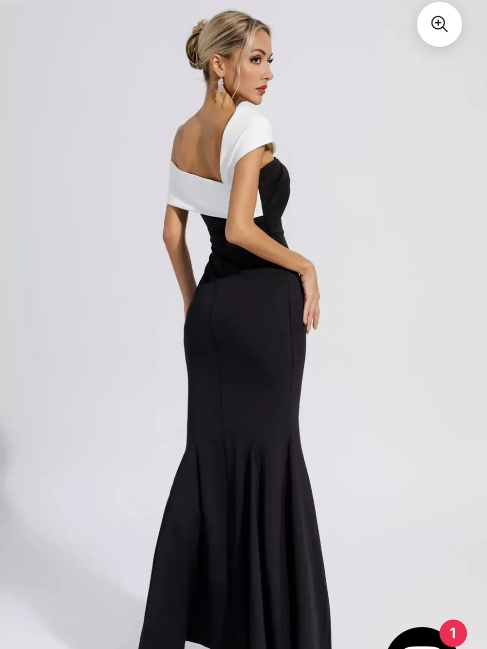 Elegant Black & White Off-Shoulder Evening Gown - Picture 2 of 14